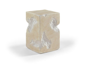 Meridian Furniture Naturae Concrete Art Deco Side Table Sculptural Textured Design for Indoor Outdoor Use 12" W x 12" D x 18.5" H 77059Beige-ET