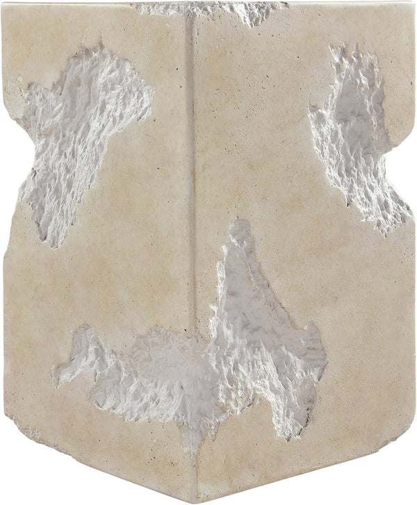 Meridian Furniture Naturae Concrete Art Deco Side Table Sculptural Textured Design for Indoor Outdoor Use 12" W x 12" D x 18.5" H 77059Beige-ET