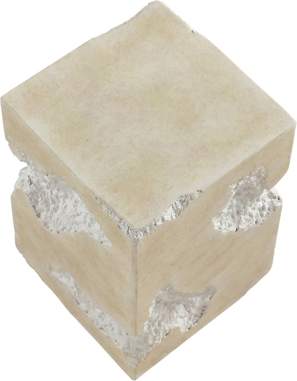 Meridian Furniture Naturae Concrete Art Deco Side Table Sculptural Textured Design for Indoor Outdoor Use 12" W x 12" D x 18.5" H 77059Beige-ET
