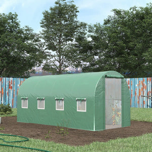 English Elm Outsunny Walk-in Hoop Greenhouse Steel Frame Pe Cover Ventilation for Year-round Growing W2225P217790