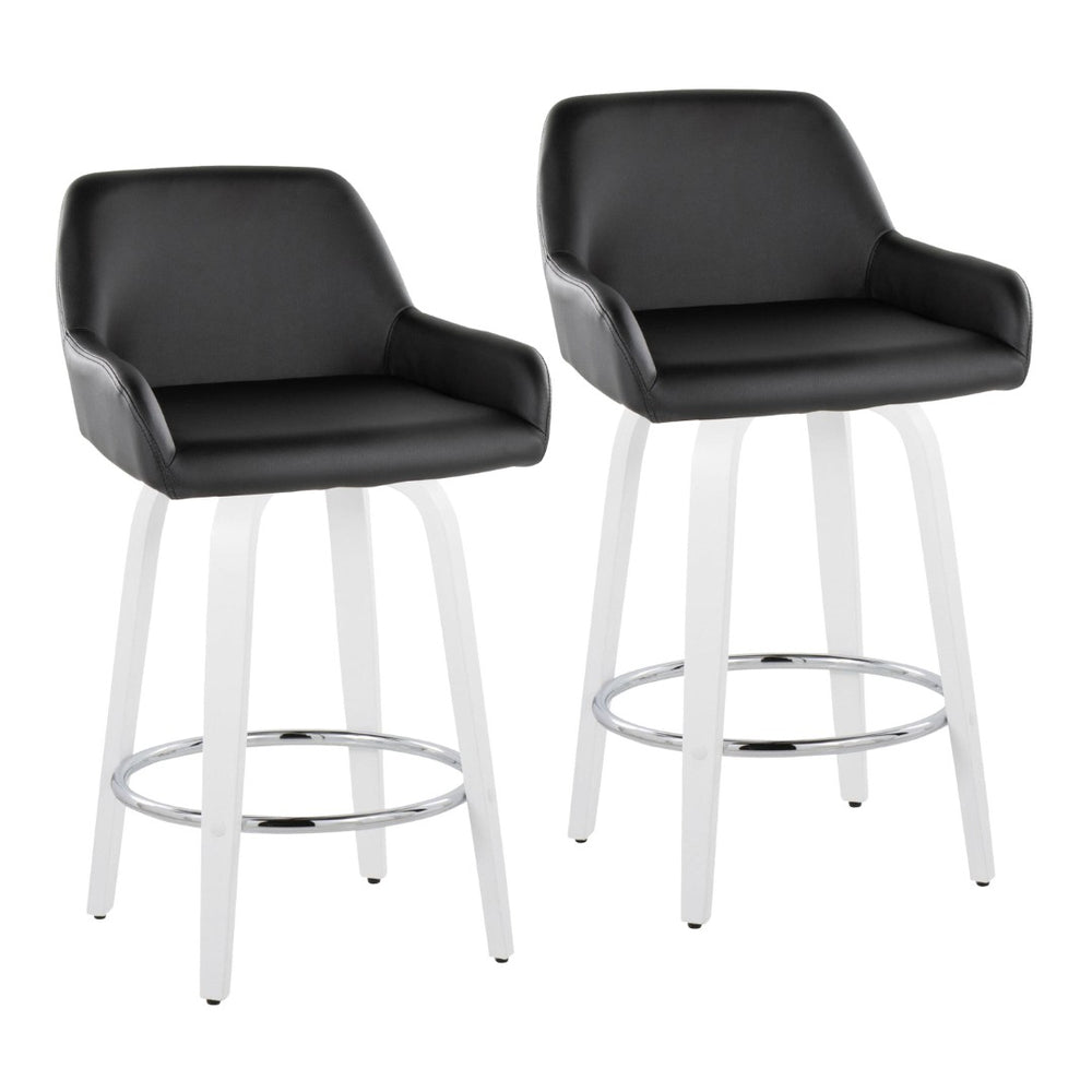 English Elm Fixed-height Swivel Counter Stools with Faux Leather Seats and Chrome Footrest Set of 2 B202S01815