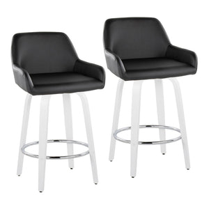 English Elm Fixed-height Swivel Counter Stools with Faux Leather Seats and Chrome Footrest Set of 2 B202S01815