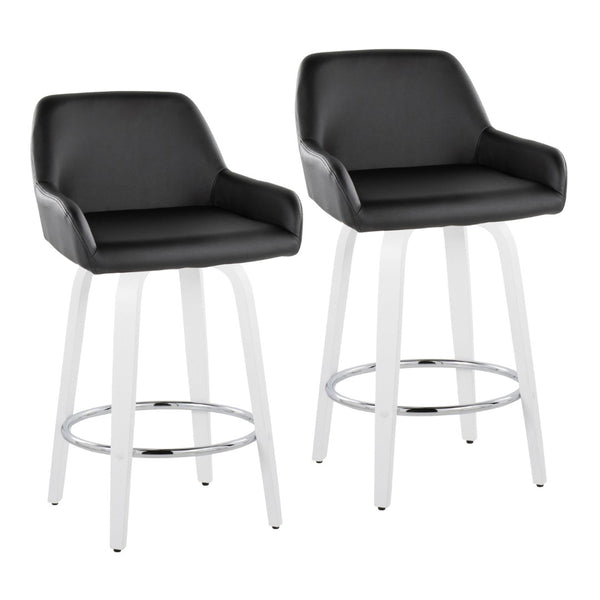 English Elm Fixed-height Swivel Counter Stools with Faux Leather Seats and Chrome Footrest Set of 2 B202S01815