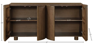 Meridian Furniture Norin Oak Veneer Buffet with Cane Panels and Curved Doors for Stylish Dining Rooms Brown 77060Brown