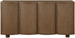 Meridian Furniture Norin Oak Veneer Buffet with Cane Panels and Curved Doors for Stylish Dining Rooms Brown 77060Brown