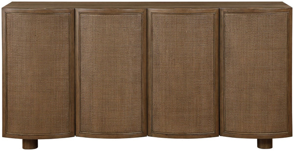 Meridian Furniture Norin Oak Veneer Buffet with Cane Panels and Curved Doors for Stylish Dining Rooms Brown 77060Brown