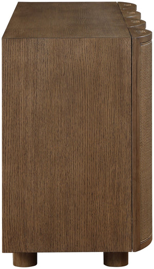 Meridian Furniture Norin Oak Veneer Buffet with Cane Panels and Curved Doors for Stylish Dining Rooms Brown 77060Brown