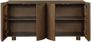 Meridian Furniture Norin Oak Veneer Buffet with Cane Panels and Curved Doors for Stylish Dining Rooms Brown 77060Brown