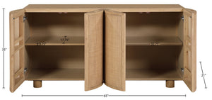 Meridian Furniture Norin Oak Veneer Buffet with Cane Panels and Curved Doors for Stylish Dining Rooms Natural 77060Natural