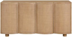 Meridian Furniture Norin Oak Veneer Buffet with Cane Panels and Curved Doors for Stylish Dining Rooms Natural 77060Natural