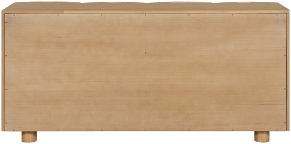 Meridian Furniture Norin Oak Veneer Buffet with Cane Panels and Curved Doors for Stylish Dining Rooms Natural 77060Natural