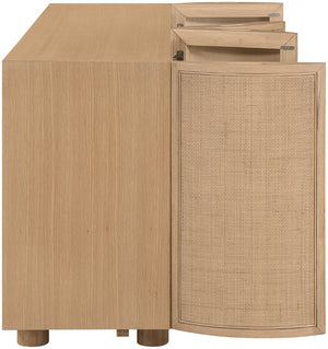 Meridian Furniture Norin Oak Veneer Buffet with Cane Panels and Curved Doors for Stylish Dining Rooms Natural 77060Natural