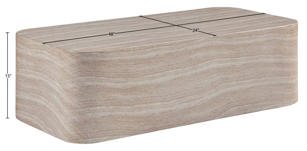 Meridian Furniture Vellon Art Deco Concrete Coffee Table with Travertine Stone Finish for Patio or Living Room 77061Travertine-CT