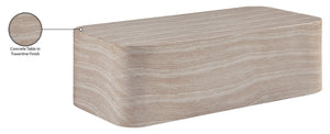 Meridian Furniture Vellon Art Deco Concrete Coffee Table with Travertine Stone Finish for Patio or Living Room 77061Travertine-CT