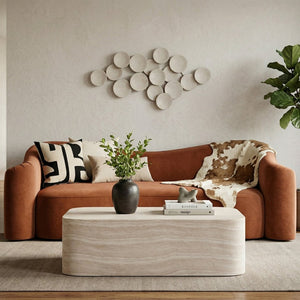 Meridian Furniture Vellon Art Deco Concrete Coffee Table with Travertine Stone Finish for Patio or Living Room 77061Travertine-CT
