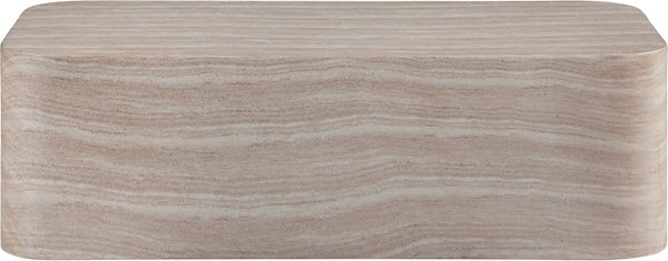 Meridian Furniture Vellon Art Deco Concrete Coffee Table with Travertine Stone Finish for Patio or Living Room 77061Travertine-CT
