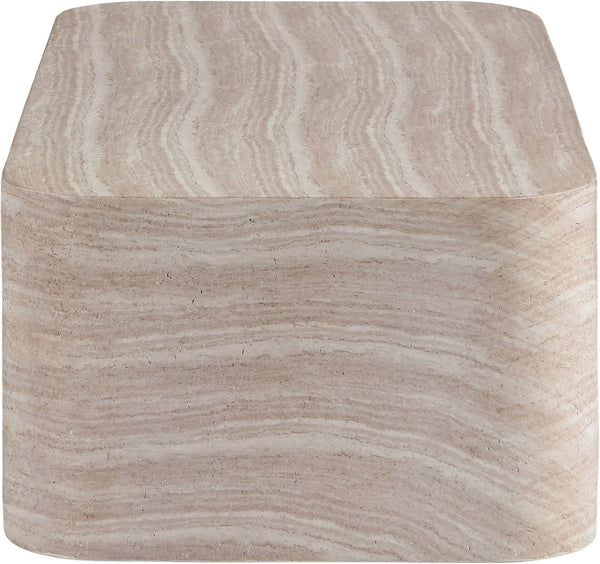 Meridian Furniture Vellon Art Deco Concrete Coffee Table with Travertine Stone Finish for Patio or Living Room 77061Travertine-CT