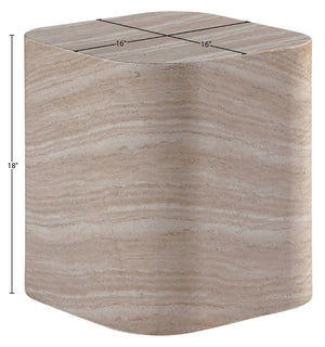 Meridian Furniture Vellon Travertine Finish Concrete Side Table Art Deco Silhouette Indoor Outdoor Use 77061Travertine-ET
