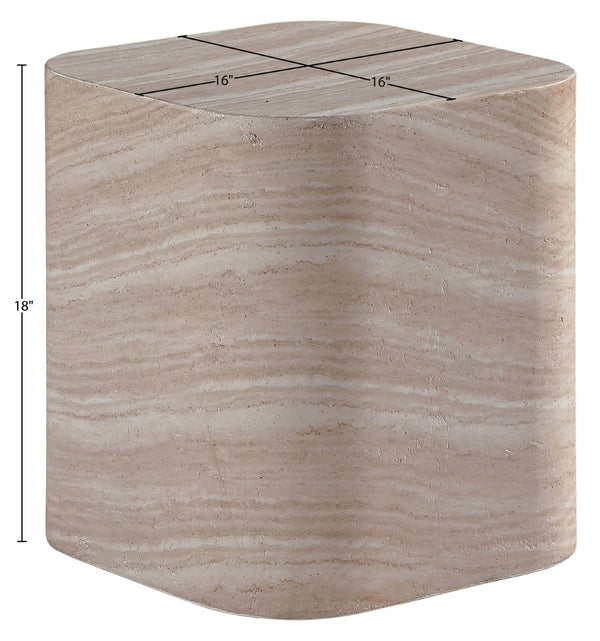 Meridian Furniture Vellon Travertine Finish Concrete Side Table Art Deco Silhouette Indoor Outdoor Use 77061Travertine-ET