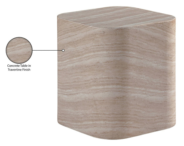 Meridian Furniture Vellon Travertine Finish Concrete Side Table Art Deco Silhouette Indoor Outdoor Use 77061Travertine-ET