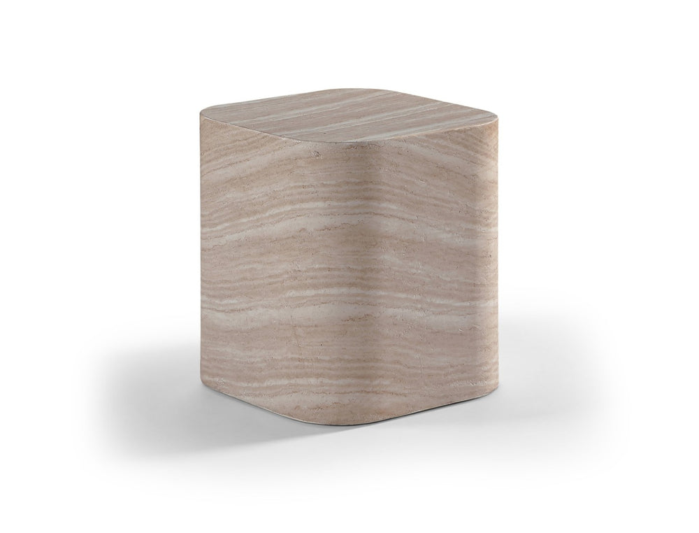 Meridian Furniture Vellon Travertine Finish Concrete Side Table Art Deco Silhouette Indoor Outdoor Use 77061Travertine-ET