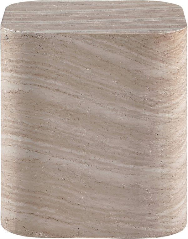 Meridian Furniture Vellon Travertine Finish Concrete Side Table Art Deco Silhouette Indoor Outdoor Use 77061Travertine-ET
