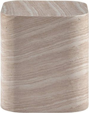 Meridian Furniture Vellon Travertine Finish Concrete Side Table Art Deco Silhouette Indoor Outdoor Use 77061Travertine-ET
