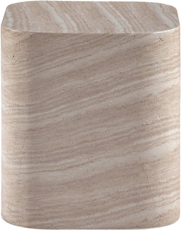 Meridian Furniture Vellon Travertine Finish Concrete Side Table Art Deco Silhouette Indoor Outdoor Use 77061Travertine-ET