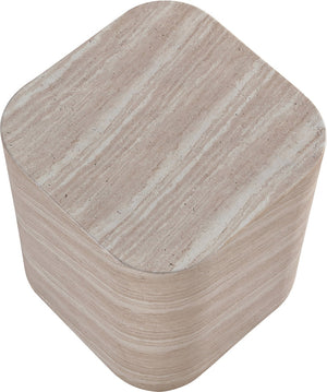 Meridian Furniture Vellon Travertine Finish Concrete Side Table Art Deco Silhouette Indoor Outdoor Use 77061Travertine-ET