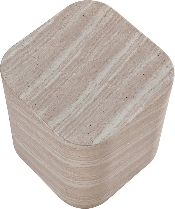 Meridian Furniture Vellon Travertine Finish Concrete Side Table Art Deco Silhouette Indoor Outdoor Use 77061Travertine-ET
