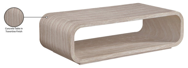 Meridian Furniture Calix Travertine Finish Concrete Coffee Table Art Deco Indoor Outdoor Living 77062Travertine-CT