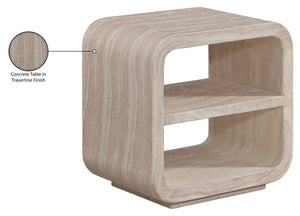 Meridian Furniture Calix Travertine Finish Concrete Side Table Art Deco Indoor Outdoor Accent 77062Travertine-ET
