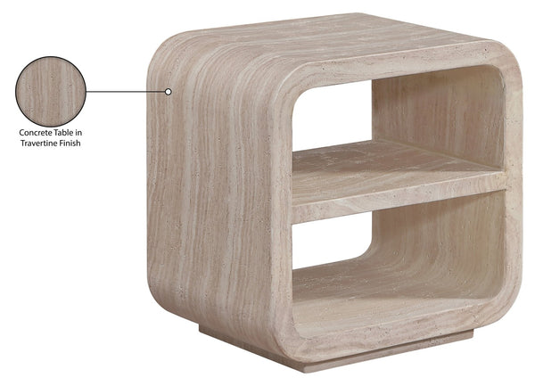 Meridian Furniture Calix Travertine Finish Concrete Side Table Art Deco Indoor Outdoor Accent 77062Travertine-ET