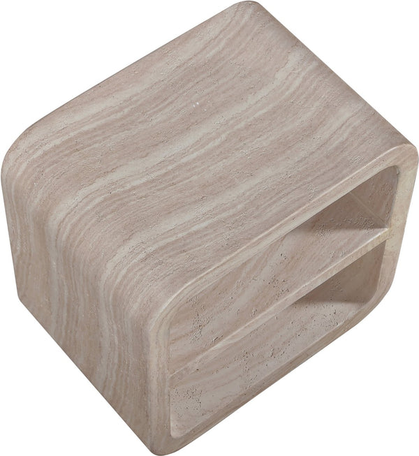 Meridian Furniture Calix Travertine Finish Concrete Side Table Art Deco Indoor Outdoor Accent 77062Travertine-ET