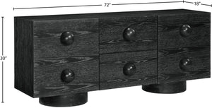 Meridian Furniture Bubble Oak Veneer Rubberwood Sideboard Buffet with Drawers and Cabinet Dining Room Storage Black 77063Black