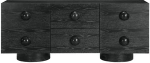 Meridian Furniture Bubble Oak Veneer Rubberwood Sideboard Buffet with Drawers and Cabinet Dining Room Storage Black 77063Black