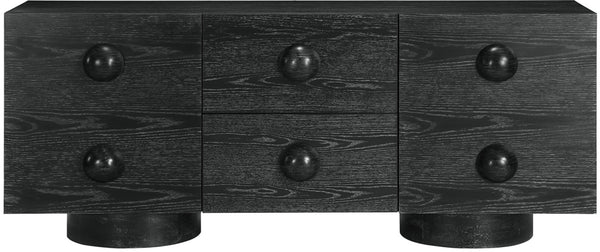 Meridian Furniture Bubble Oak Veneer Rubberwood Sideboard Buffet with Drawers and Cabinet Dining Room Storage Black 77063Black