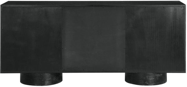 Meridian Furniture Bubble Oak Veneer Rubberwood Sideboard Buffet with Drawers and Cabinet Dining Room Storage Black 77063Black