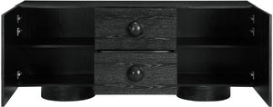 Meridian Furniture Bubble Oak Veneer Rubberwood Sideboard Buffet with Drawers and Cabinet Dining Room Storage Black 77063Black