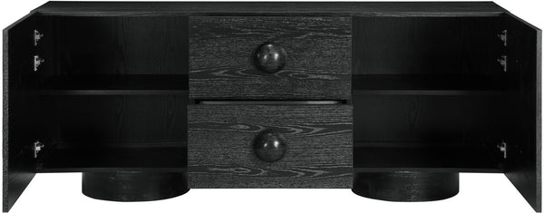 Meridian Furniture Bubble Oak Veneer Rubberwood Sideboard Buffet with Drawers and Cabinet Dining Room Storage Black 77063Black
