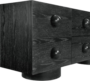 Meridian Furniture Bubble Oak Veneer Rubberwood Sideboard Buffet with Drawers and Cabinet Dining Room Storage Black 77063Black