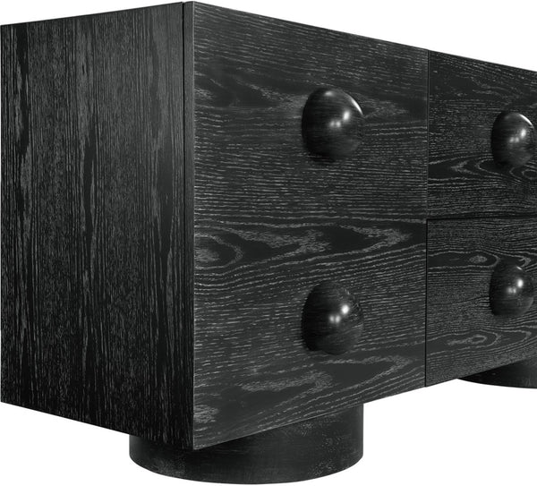 Meridian Furniture Bubble Oak Veneer Rubberwood Sideboard Buffet with Drawers and Cabinet Dining Room Storage Black 77063Black