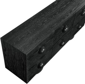 Meridian Furniture Bubble Oak Veneer Rubberwood Sideboard Buffet with Drawers and Cabinet Dining Room Storage Black 77063Black