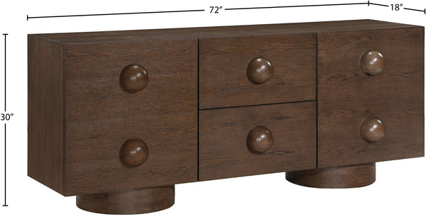 Meridian Furniture Bubble Oak Veneer Rubberwood Sideboard Buffet with Drawers and Cabinet Dining Room Storage Brown 77063Brown