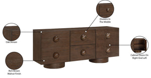 Meridian Furniture Bubble Oak Veneer Rubberwood Sideboard Buffet with Drawers and Cabinet Dining Room Storage Brown 77063Brown