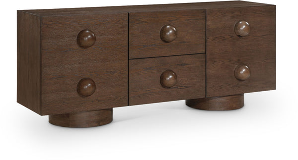 Meridian Furniture Bubble Oak Veneer Rubberwood Sideboard Buffet with Drawers and Cabinet Dining Room Storage Brown 77063Brown