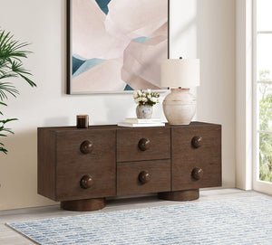 Meridian Furniture Bubble Oak Veneer Rubberwood Sideboard Buffet with Drawers and Cabinet Dining Room Storage Brown 77063Brown