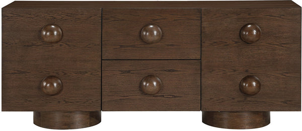 Meridian Furniture Bubble Oak Veneer Rubberwood Sideboard Buffet with Drawers and Cabinet Dining Room Storage Brown 77063Brown