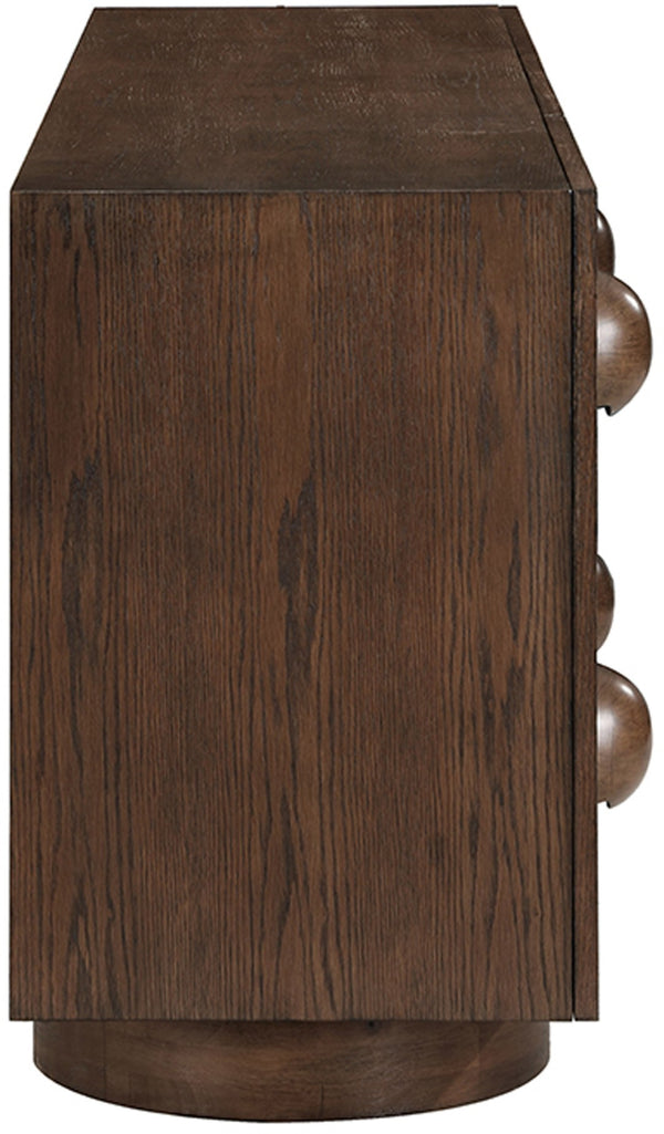 Meridian Furniture Bubble Oak Veneer Rubberwood Sideboard Buffet with Drawers and Cabinet Dining Room Storage Brown 77063Brown