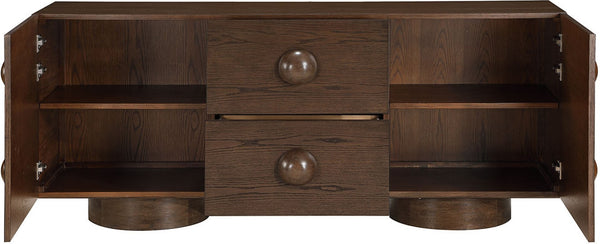 Meridian Furniture Bubble Oak Veneer Rubberwood Sideboard Buffet with Drawers and Cabinet Dining Room Storage Brown 77063Brown